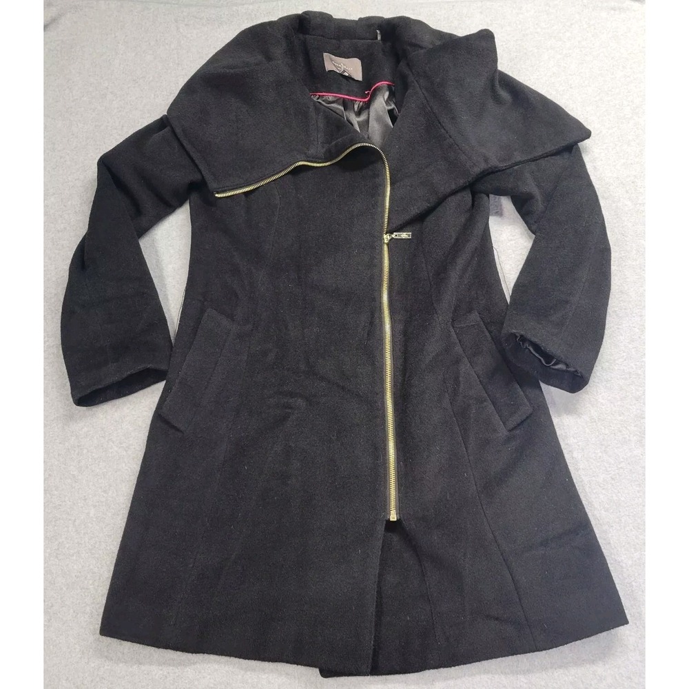 Cole Haan Womens‎ Black Wool Blend Asymmetrical Zip Wing Collar Coat 6